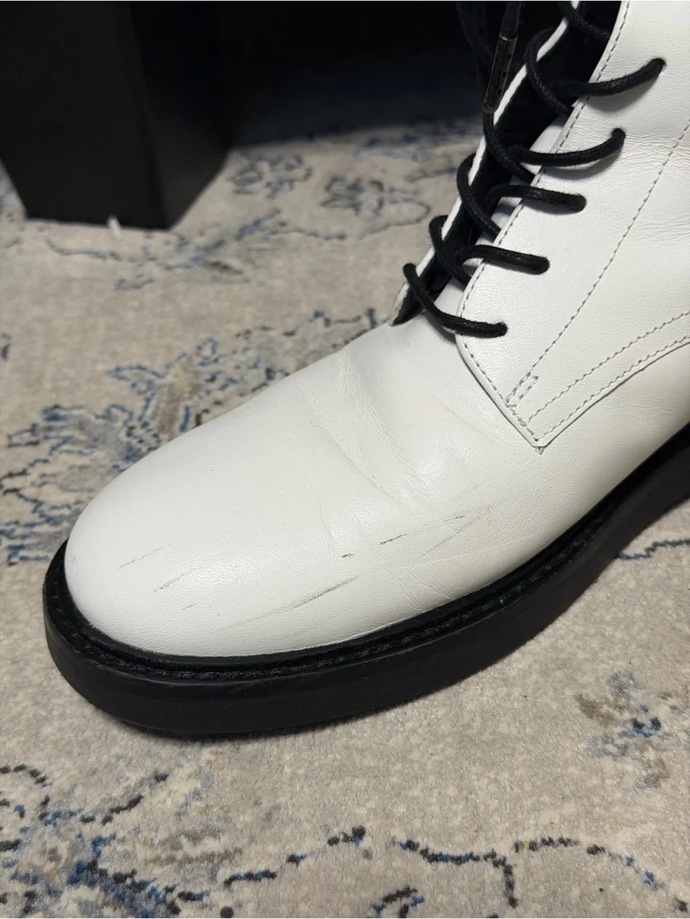 Tory Burch Double-T Combat Boot White Leather